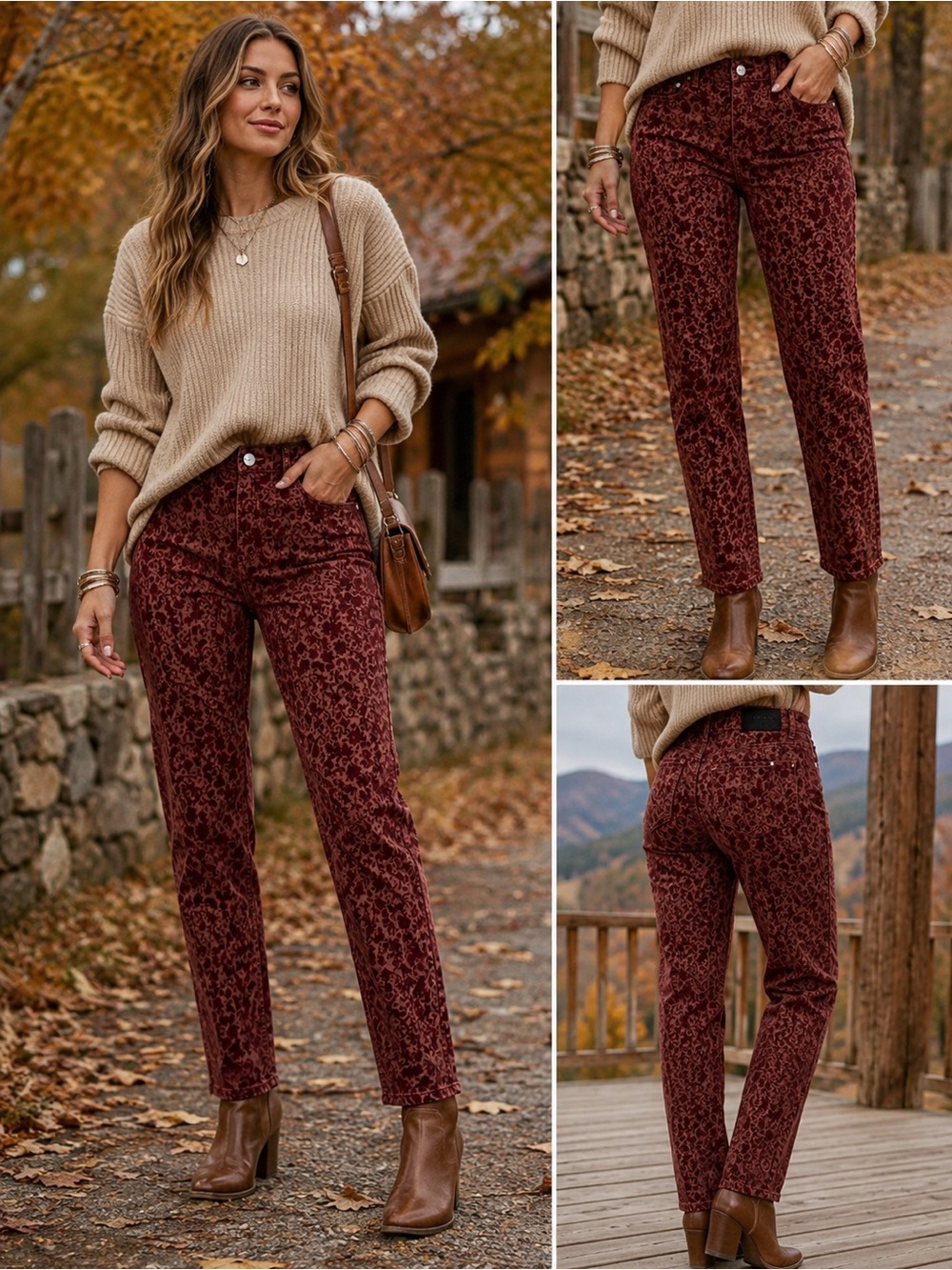 Desigual Women's Burgundy Floral-Print Jeans